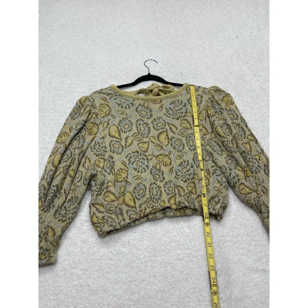 Free People Top Floral Puff Sleeve No Ordinary Oatmeal Combo Boho Retro Medium